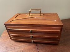 Vintage Dresser Desk Valet Jewelry Box Wood Brass 3 Lined Drawers Bedroom Office picture