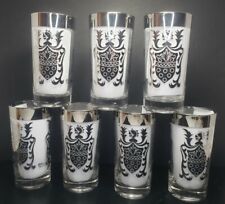 Vintage Kimiko Guardian Silver Knight Highball Cocktail Glass Set 7 Barware MCM picture