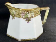 Antique Nippon Porcelain Creamer Hand Painted Floral with Moriage Gilding picture