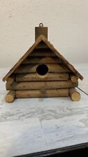 Vintage 1970s Handcrafted Rustic Unused Birdhouse Primitive Old 5x6x7 Log Cabin picture