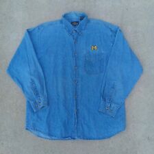 Vintage Michigan Wolverine Shirt Mens XL Blue Denim Embroidered Logo Button Up picture
