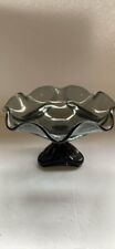 Viking Epic Smokey Glass 6 Petal Footed Pedestal Compote Candy Dish Vintage MCM picture