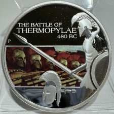 2009 SILVER TUVALU 1 OZ 999 ROUND THE BATTLE OF THERMOPYLAE 480 BC picture