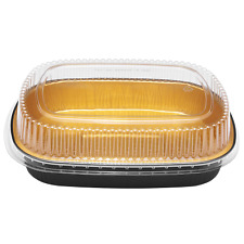 Karat 72 oz Black and Gold Aluminum Foil Take Out Pan with Clear PET Dome Lid picture
