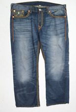 True Religion BIG QT Old Multi Jeans Mens 42 Blue Straight Leg Flaps 100% Cotton picture