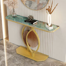 WISFOR High Gloss Marble Table Slim Design Console Table Bar Table w/ Leaf Base picture