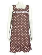 Vtg 1970s Psychedelic Flower Power Brown Daisy Polka Dot Shift Dress sz M /183 picture