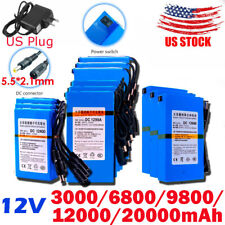 12V DC Rechargeable Li Battery Portable Battery Pack w/ US Plug Charger Switch picture