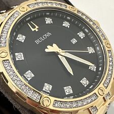 Bulova Men's Quartz Swarovski Crystals Accents Gold Calendar Watch 42mm 98K107 picture