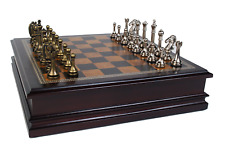 Classic Game Collection Metal Chess Set with Deluxe Wood Board and Storage picture