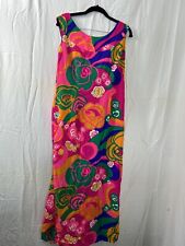 Vintage Malihini Designers Collection Hawaii Long Dress Bright Pink Mod Size M picture