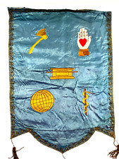 Antique Odd Fellows Wall Banner Heart in Hand Axe Snake Staff Globe Casket W@W picture