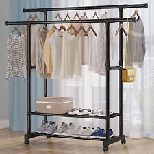 Clothing Garment Rack Rolling Clothes Organizer Double Rails Hanging Heavy Duty  picture
