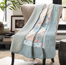 Original 100% Cotton Patchwork Quilt Twin Size Blue Floral Bedspread picture