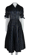 Vintage 50s US Women’s XS 0 2 Blue Gray Stripe Taffeta Fit & Flare Party Dress picture