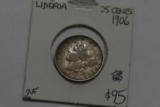 🧭 🇱🇷 LIBERIA 25 CENTS 1906 SILVER SCARCE B70 #100 picture