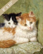 1895 Two Kittens Sitting on a Cushion Painting Giclee Print 8x10 Fine Art Paper picture