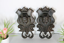 pair antique breton wood carved black lacquered portrait heads wall plaques  picture
