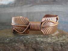 Navajo Indian Hand Stamped Copper Feather Bracelet Signed Etsitty picture
