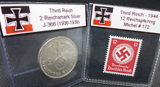 Nazi Germany Silver Coin and Swastika Stamp MNH Set WW2 Third Reich Lot 2 Mark picture
