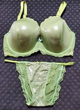 Victorias Secret Dream Angels Bra Bikini Panty Set Shiny 38DD 6/M Lime GREEN picture