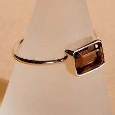 Baguette Smoky Quarts Daily Wear Single Stone Women Ring In Pure 10K Yellow Gold picture