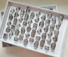 Wholesale 100pcs Vintage Carved hollow Silver Plated Wedding Rings Jewelry Women picture