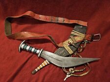 Antique African Fighting Bush Knife With Ornate Blade And Unique Leather Sheath picture