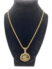Republica Portuguesa 1955 Cut Coin Wire Wrapped Pendant on gold tone braid chain picture