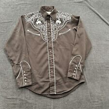 Vintage Roper Western Embroidered Cowboy Shirt Men Small Pearl Snap Brown. picture