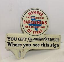 Vintage Independent Garagemens Assocof Texas Metal License Plate TOPPER Original picture
