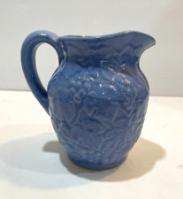 VTG Uhl Pottery  Stoneware Grapes & Leaves blue glaze 184 milk pitcher 4 1/2