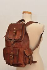 Men's Goat Leather Backpack Vintage Bag Travel Rucksack Genuine picture