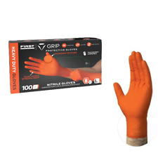 First Glove Grip Orange Nitrile Disposable Gloves 8 Mil Raised Diamond Texture picture