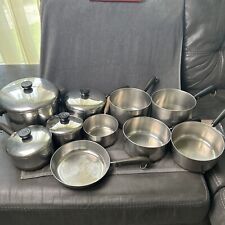 Vintage Revere Ware Set 14 Piece Pots Pans Lids Cookware 1801 Copper Bottom picture