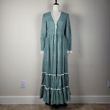 Vintage Gunne Sax Dress Womens 11 Green Lace Tiered Ruffles Prairie Boho Cottage picture