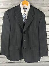 NICE Vtg Ralph Lauren Chaps Black Striped Wool Sport Coat Blazer Jacket Mens 42 picture