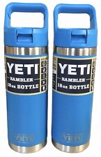 2pk YETI Rambler 18oz Water Bottle w Straw Cap Big Wave Blue(T8) picture