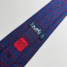 Genuine Hermes Dark Blue Silk Designer Tie w Red Linked Design 57x3.25” picture