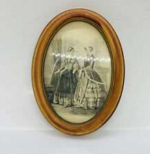 Antique 1920s Victorian Ladies Sketch On Wooden Frame Art 6.25” Oval Decor O picture