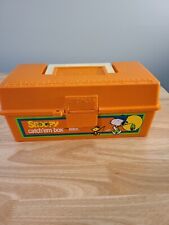 Vintage Snoopy Catch em Box Fishing Tackle Box Orange Zebco OldPal Woodstream picture