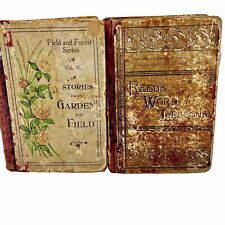 Antique 19th Century Books 1892 Reeds Word Lessons & 1895 Field Forest Series picture