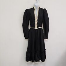 Vintage 1970s Gunne Sax Womens Gothic Lolita Midi Dress Size 11 Black Button Up picture