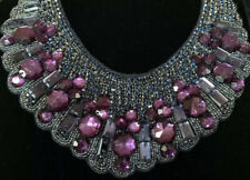 Vintage Haute Hippie Bib Necklace Purple Diamond Crystal Silk 61in picture