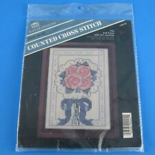 Banar Designs Easy Counted Cross Stitch Kit Pink Flowers Bouquet Small 5x7 Vtg picture