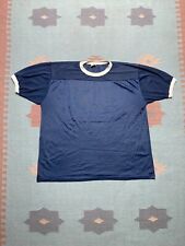 Vintage 1970s 80s mesh t shirt nylon jersey football navy blue lightweight XL picture