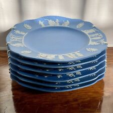 Set Six 1930s Wedgwood Blue Jasper Dip Stoneware Luncheon Plates picture