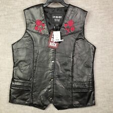 Live Ride Rock Vest Womens 5XL Black Buffalo Leather Embroidered Roses Snap Up picture