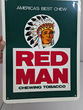 VTG NOS ORIGINAL RED MAN CHEWING TOBACCO VINYL PLASTIC ADVERTISING SIGN 16x12 picture