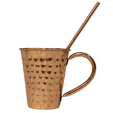 One 100% Pure Copper Old Moscow Mug 12 Oz + Copper Straw.Copper Cup Copper Mug picture